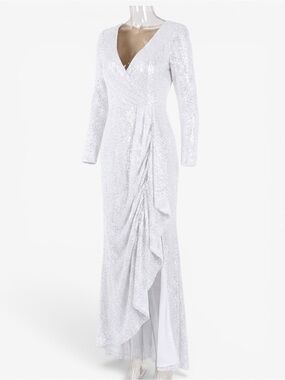 NWT IEENA for Mac Duggal White Sequin Wedding Reception Gown Dress Size 10